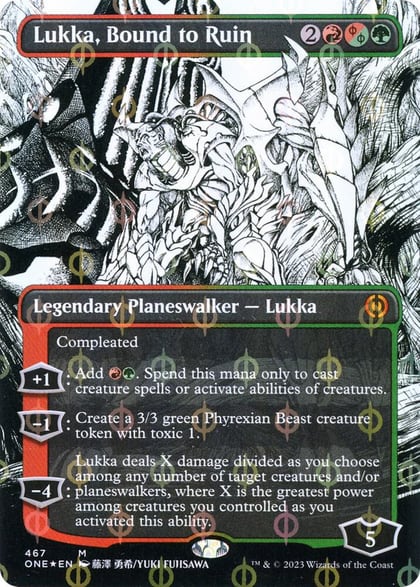 Lukka, Bound to Ruin (Borderless) (Step-And-Compleat Foil), Phyrexia: All Will Be One 467