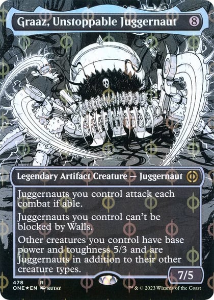 Graaz, Unstoppable Juggernaut (Borderless) (Step-and-Compleat Foil), Phyrexia: All Will Be One 478