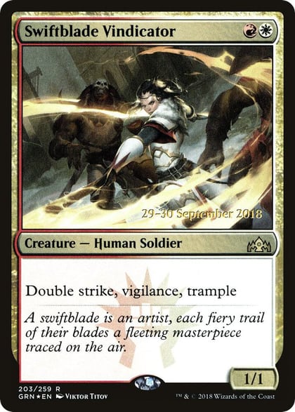 Swiftblade Vindicator (GRN), Prerelease Cards 203