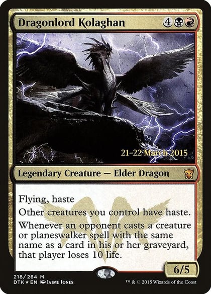 Dragonlord Kolaghan, Prerelease Cards 218