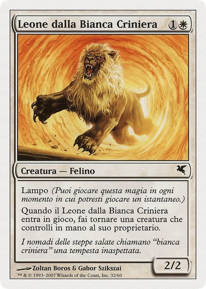 Whitemane Lion (Italian) - "Leone dalla Bianca Criniera", Magic Encyclopedia 2005 (Salvat/Hachette) L32