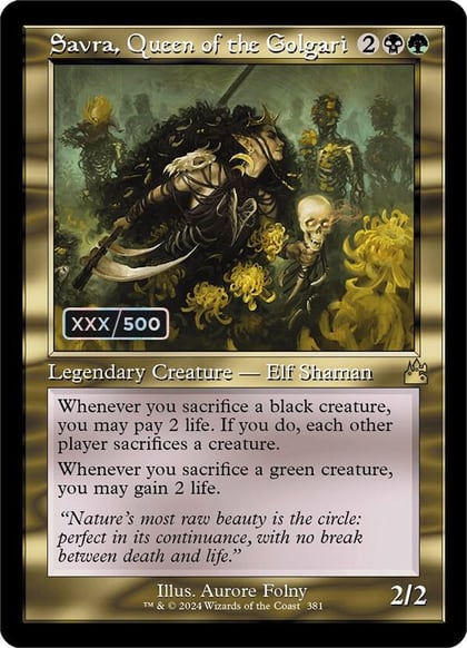 Savra, Queen of the Golgari (Retro Frame) (Serial Numbered), Ravnica Remastered 381