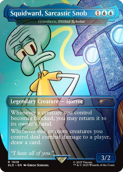 Squidward, Sarcastic Snob - Grazilaxx, Illithid Scholar (Rainbow Foil), Secret Lair Drop Series 1928