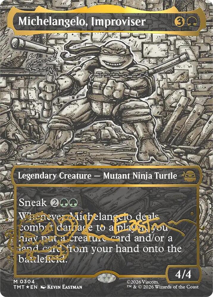 Michelangelo, Improviser (Borderless) (Gold-Stamped Signature), Teenage Mutant Ninja Turtles 304
