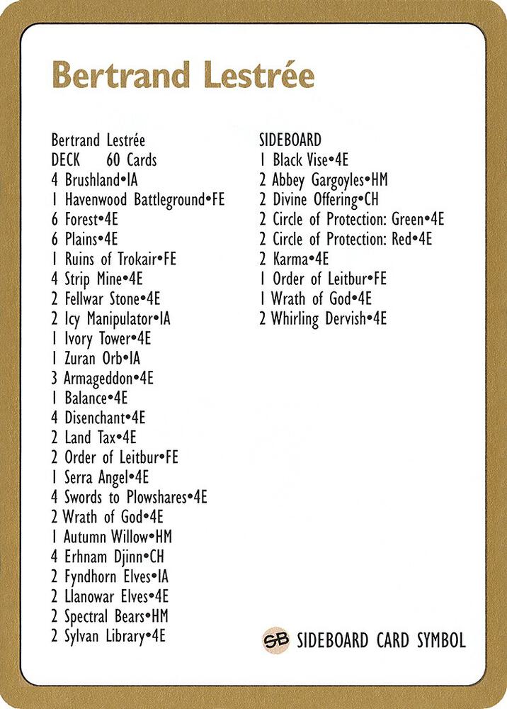 1996 Bertrand Lestree Decklist Card, World Championship Decks P158469