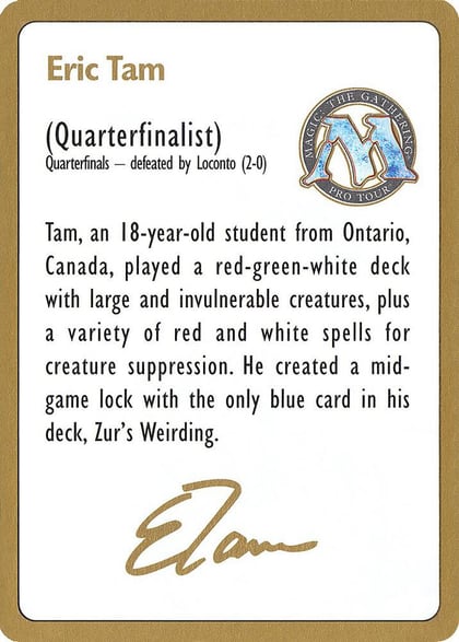 1996 Eric Tam Biography Card, World Championship Decks #158533