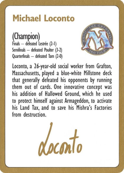 1996 Michael Loconto Biography Card, World Championship Decks #159223