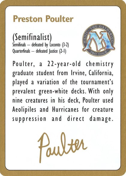 1996 Preston Poulter Biography Card, World Championship Decks #159276