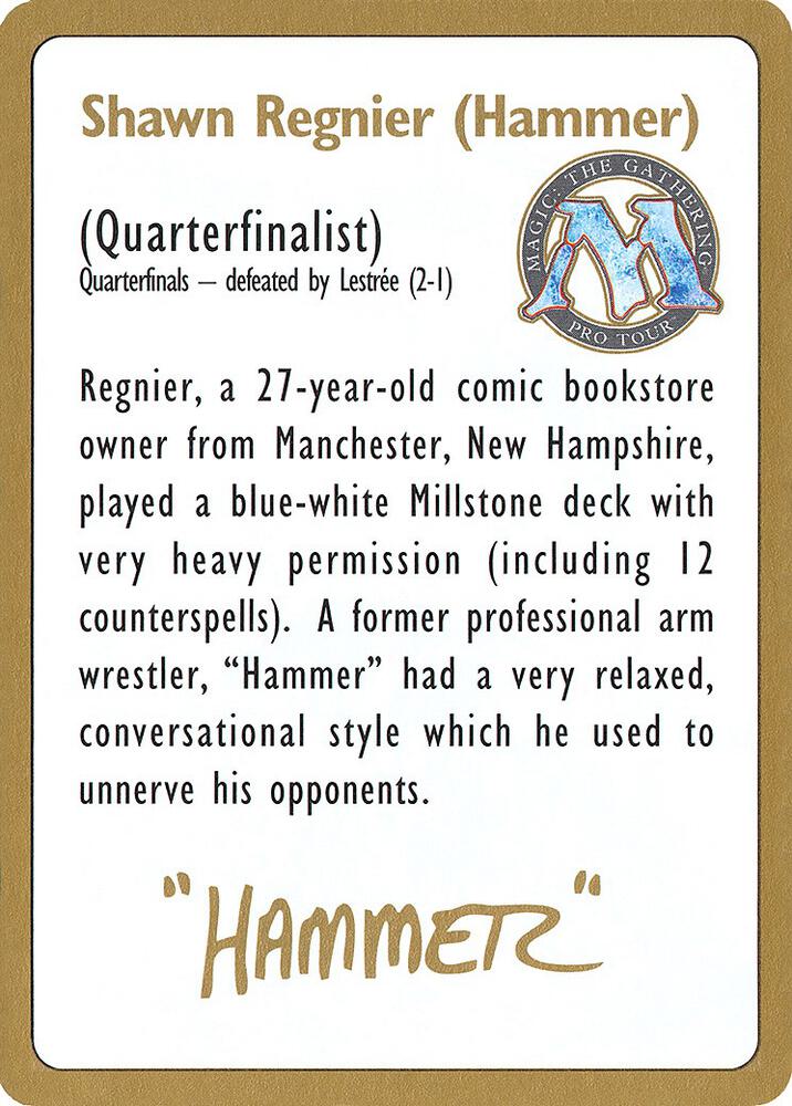1996 Shawn "Hammer" Regnier Biography Card, World Championship Decks #160821