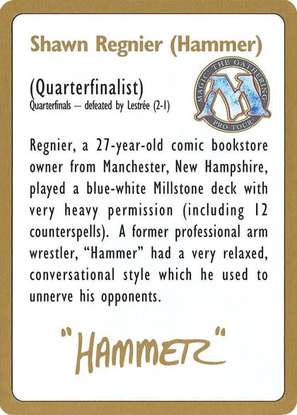 1996 Shawn "Hammer" Regnier Biography Card, World Championship Decks #160821