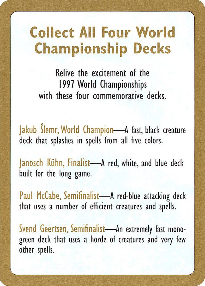 1997 World Championship Advertisement Card, World Championship Decks #161069