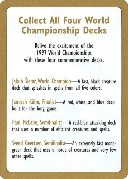 1997 World Championship Advertisement Card, World Championship Decks #161069