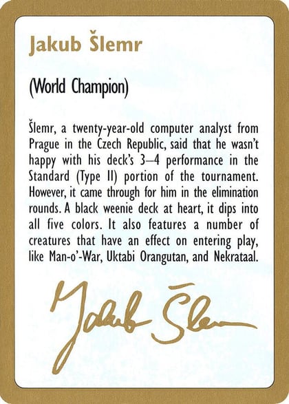 1997 Jakub Slemr Biography Card, World Championship Decks #162291