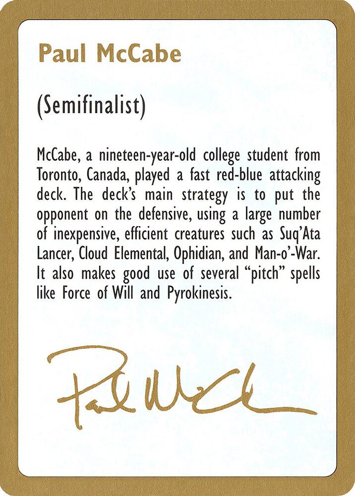 1997 Paul McCabe Biography Card, World Championship Decks #162760