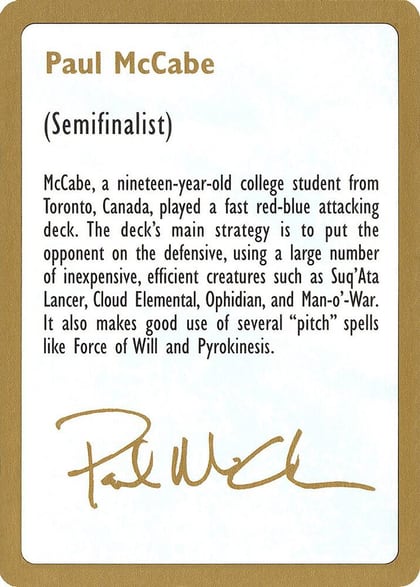 1997 Paul McCabe Biography Card, World Championship Decks #162760