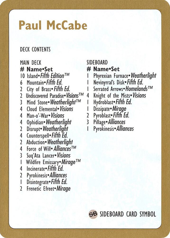 1997 Paul McCabe Decklist Card, World Championship Decks P162761