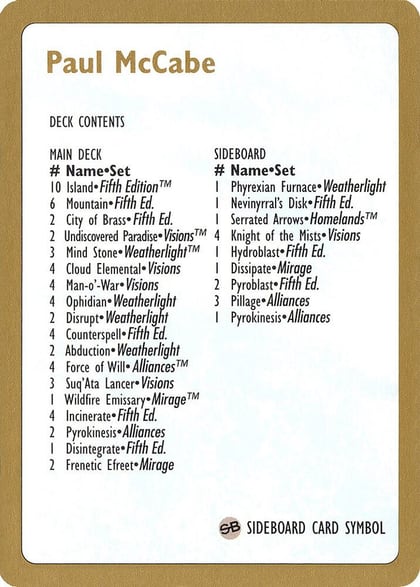1997 Paul McCabe Decklist Card, World Championship Decks P162761