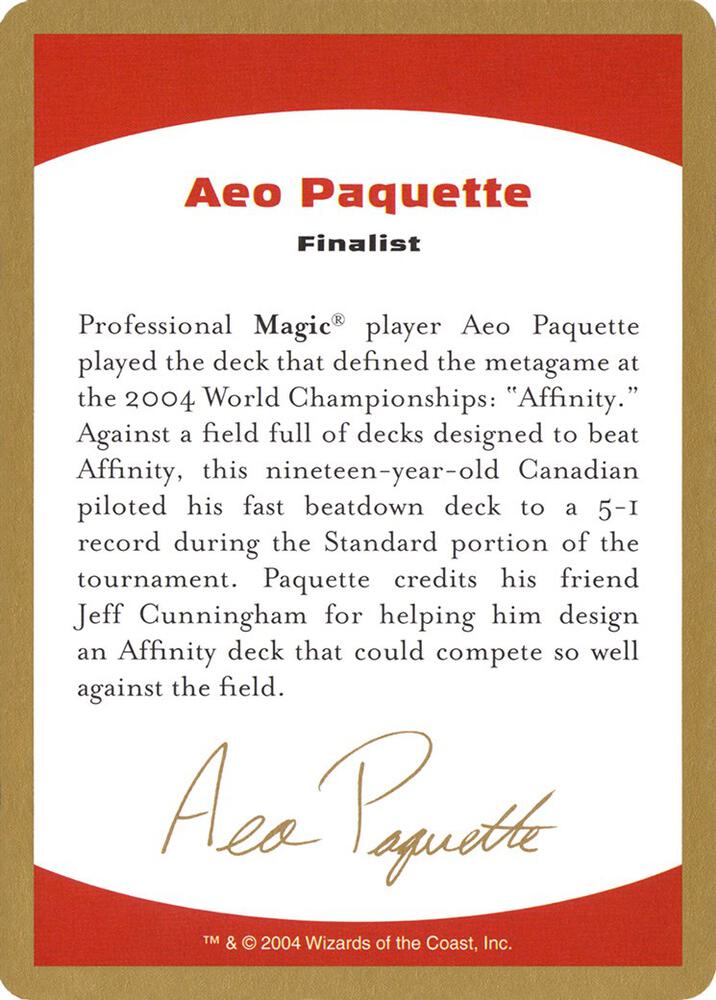 2004 Aeo Paquette Biography Card, World Championship Decks #162775