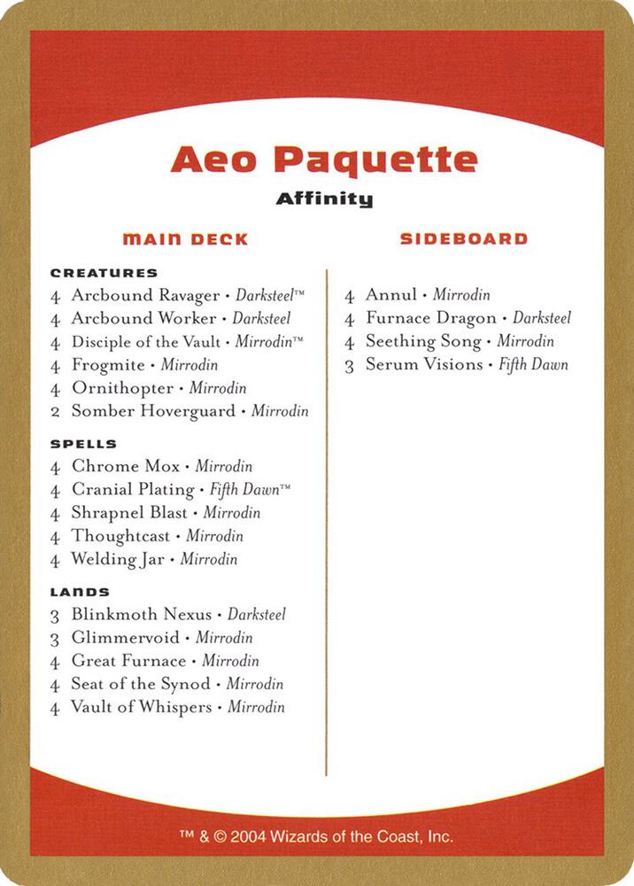 2004 Aeo Paquette Decklist Card, World Championship Decks P162776