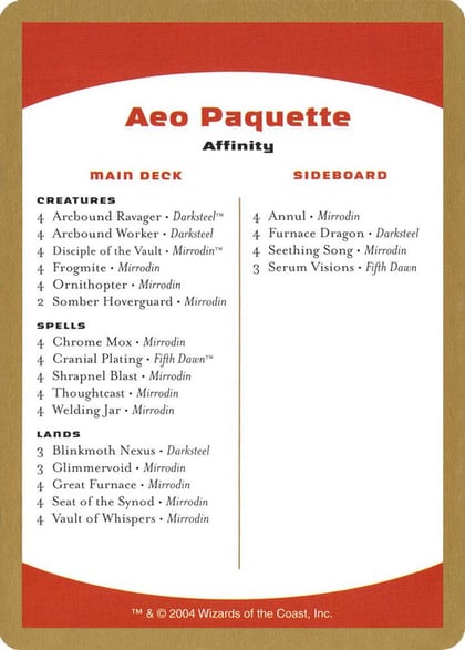 2004 Aeo Paquette Decklist Card, World Championship Decks P162776