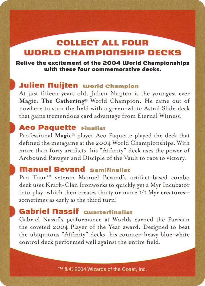 2004 World Championship Advertisement Card, World Championship Decks #162777