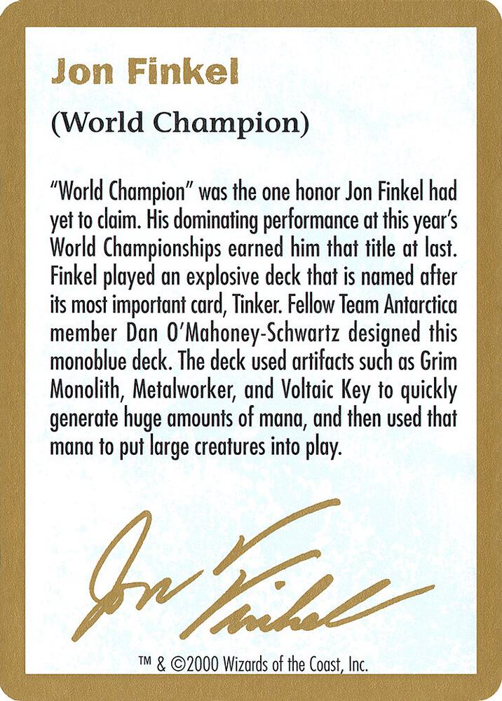 2000 Jon Finkel Biography Card, World Championship Decks #163895