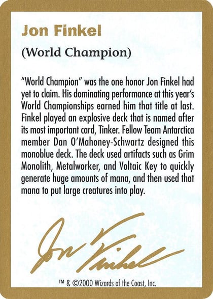 2000 Jon Finkel Biography Card, World Championship Decks #163895