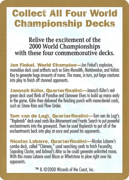 2000 World Championship Advertisement Card, World Championship Decks #163929
