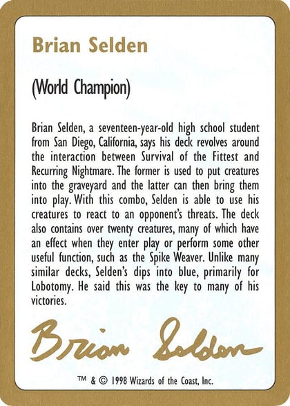 1998 Brian Selden Biography Card, World Championship Decks #163933