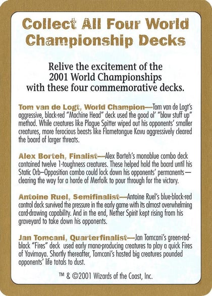 2001 World Championship Advertisement Card, World Championship Decks #164310