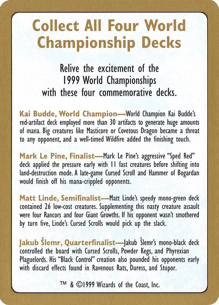 1999 World Championship Advertisement Card, World Championship Decks #164406