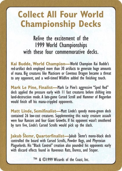 1999 World Championship Advertisement Card, World Championship Decks #164406