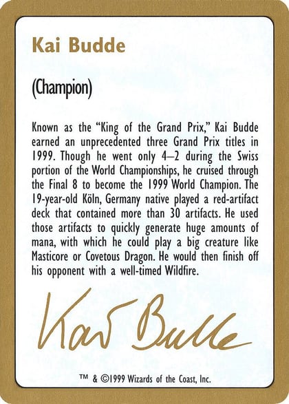 1999 Kai Budde Biography Card, World Championship Decks #164407