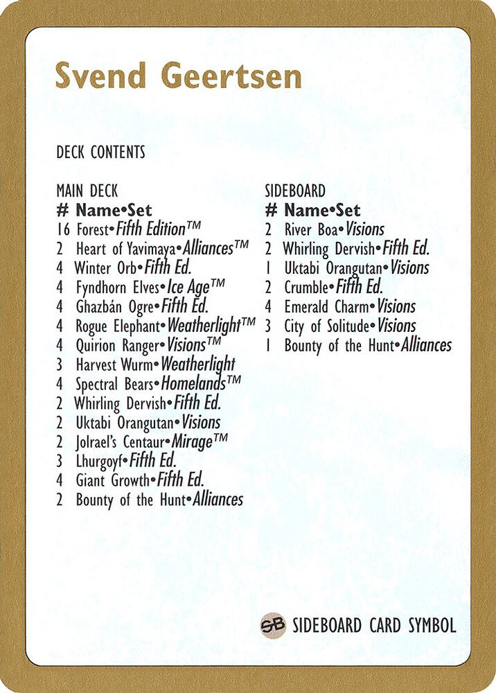1997 Svend Geertsen Decklist Card, World Championship Decks P164433