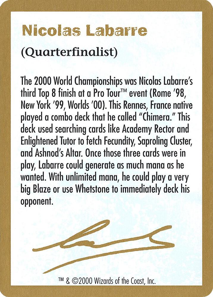 2000 Nicolas Labarre Biography Card, World Championship Decks #164510
