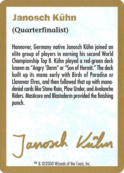 2000 Janosch Kuhn Biography Card, World Championship Decks #164536