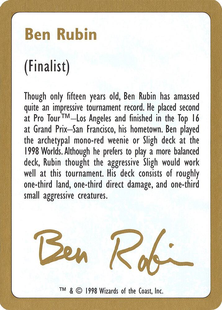 1998 Ben Rubin Biography Card, World Championship Decks #164554