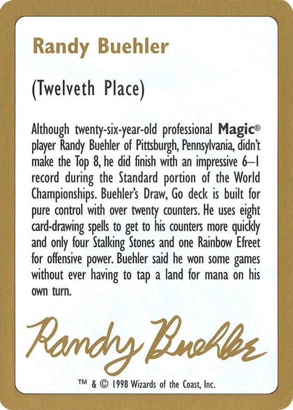 1998 Randy Buehler Biography Card, World Championship Decks #164633