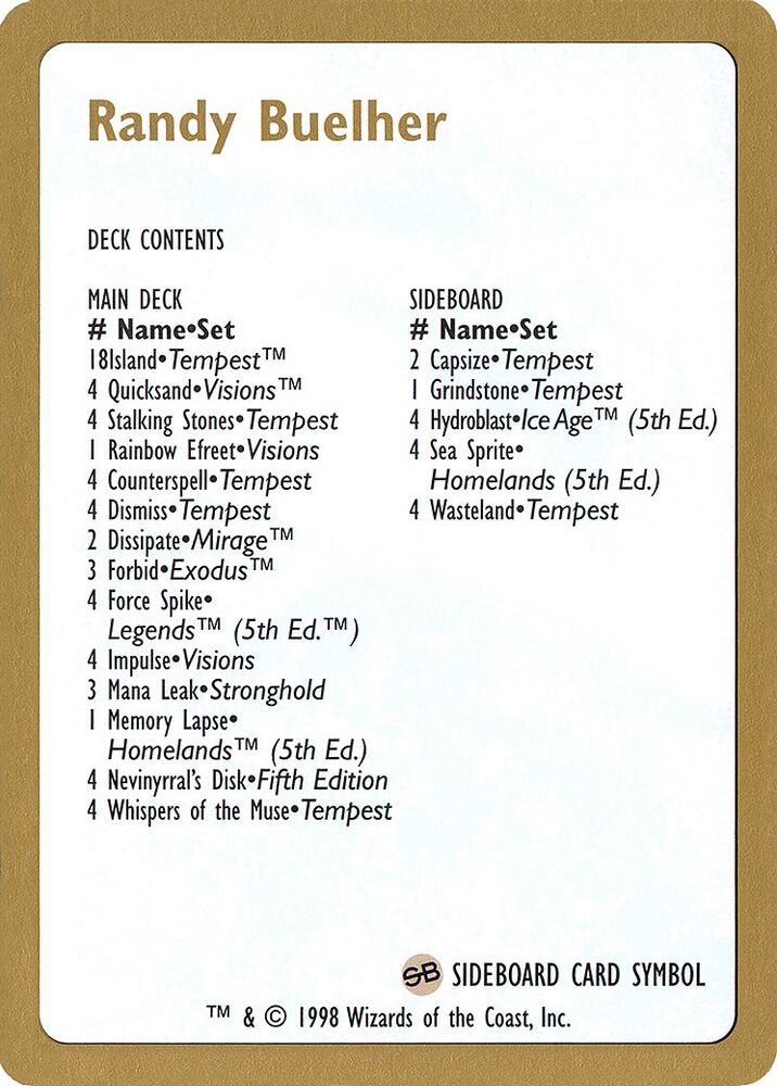 1998 Randy Buehler Decklist Card, World Championship Decks #164634