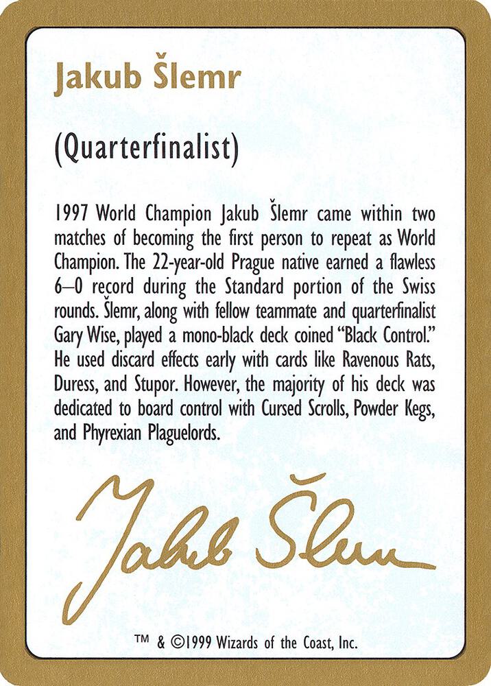 1999 Jakub Slemr Biography Card, World Championship Decks #164929