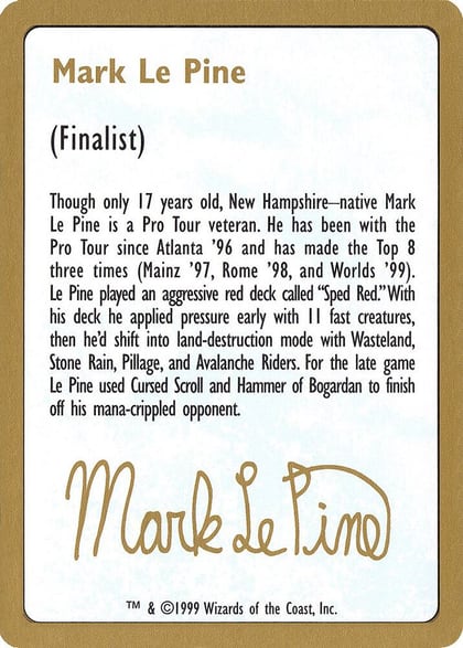 1999 Mark Le Pine Biography Card, World Championship Decks #164963