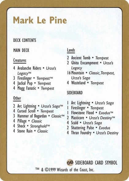 1999 Mark Le Pine Decklist Card, World Championship Decks P164964