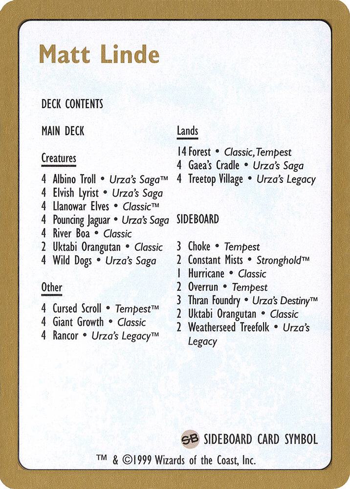 1999 Matt Linde Decklist Card, World Championship Decks P164988