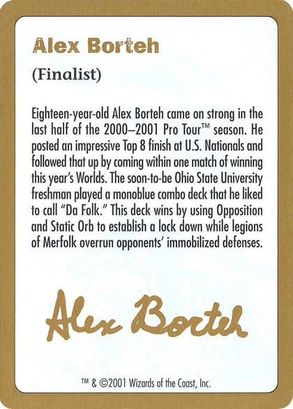 2001 Alex Borteh Biography Card, World Championship Decks #164999
