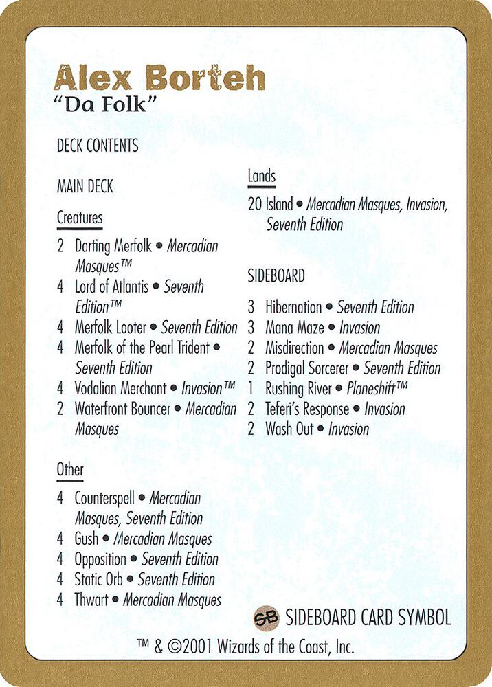 2001 Alex Borteh Decklist Card, World Championship Decks P165000