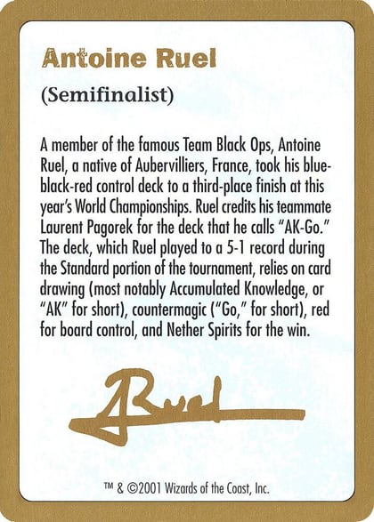 2001 Antoine Ruel Biography Card, World Championship Decks #165033