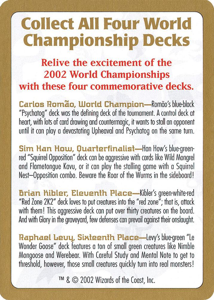 2002 World Championship Advertisement Card, World Championship Decks #173485