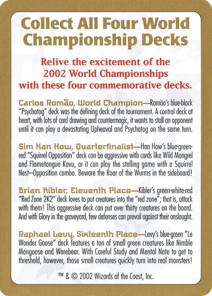 2002 World Championship Advertisement Card, World Championship Decks #173485
