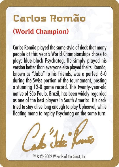 2002 Carlos Romao Biography Card, World Championship Decks #173486