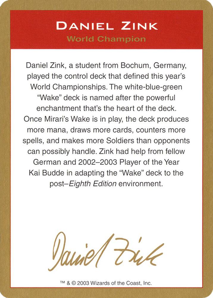 2003 Daniel Zink Biography Card, World Championship Decks #173914